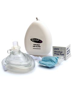 Kemp USA CPR Mask with O2 Inlet, Headstrap, Gloves, and Wipes